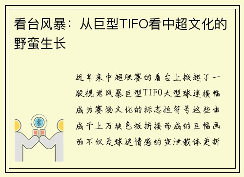 看台风暴：从巨型TIFO看中超文化的野蛮生长