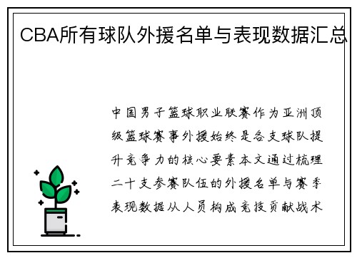 CBA所有球队外援名单与表现数据汇总