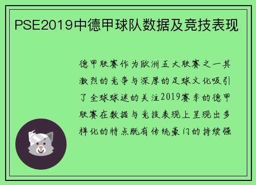 PSE2019中德甲球队数据及竞技表现
