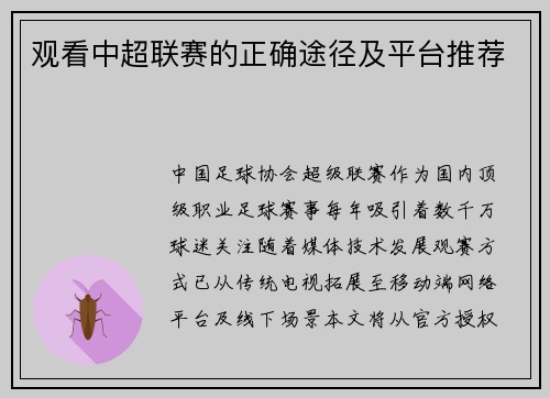 观看中超联赛的正确途径及平台推荐
